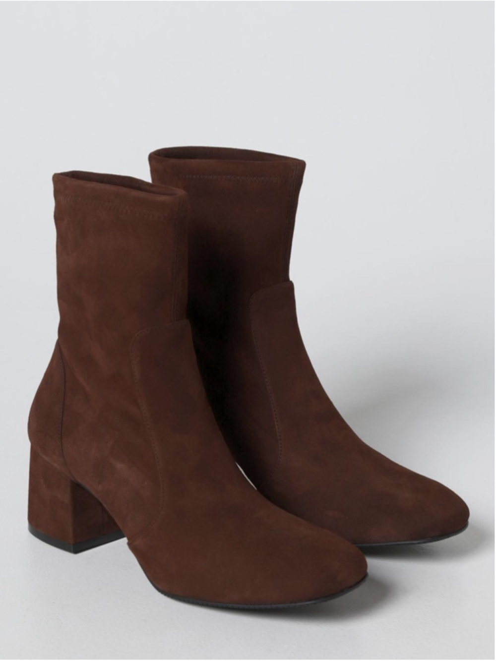 Stuart Weitzman Womens Sleek 60 Booties Rich Brown Suede Heeled Sock Boots 9.5